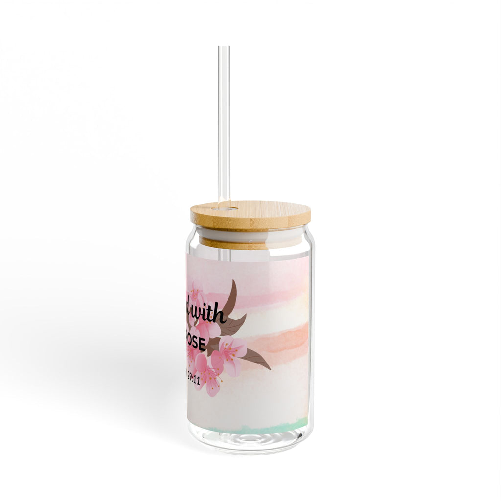 16oz Sipper Glass — "Brewed with Purpose" Floral Christian Tumbler (Jeremiah 29:11)