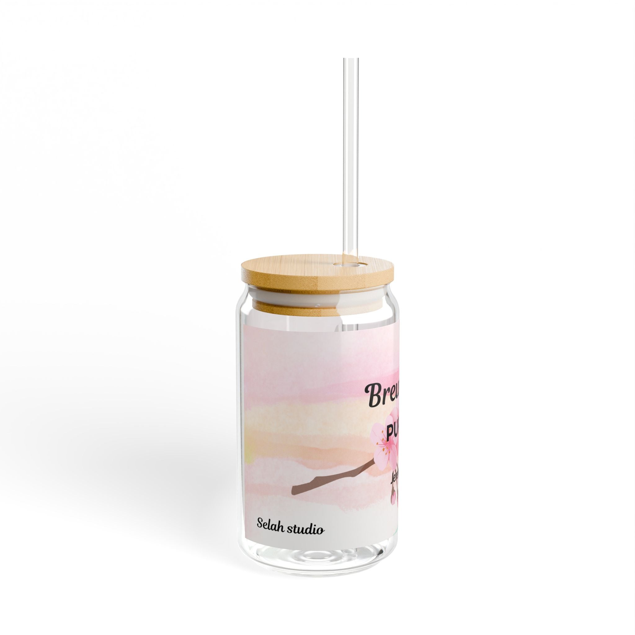 16oz Sipper Glass — "Brewed with Purpose" Floral Christian Tumbler (Jeremiah 29:11)