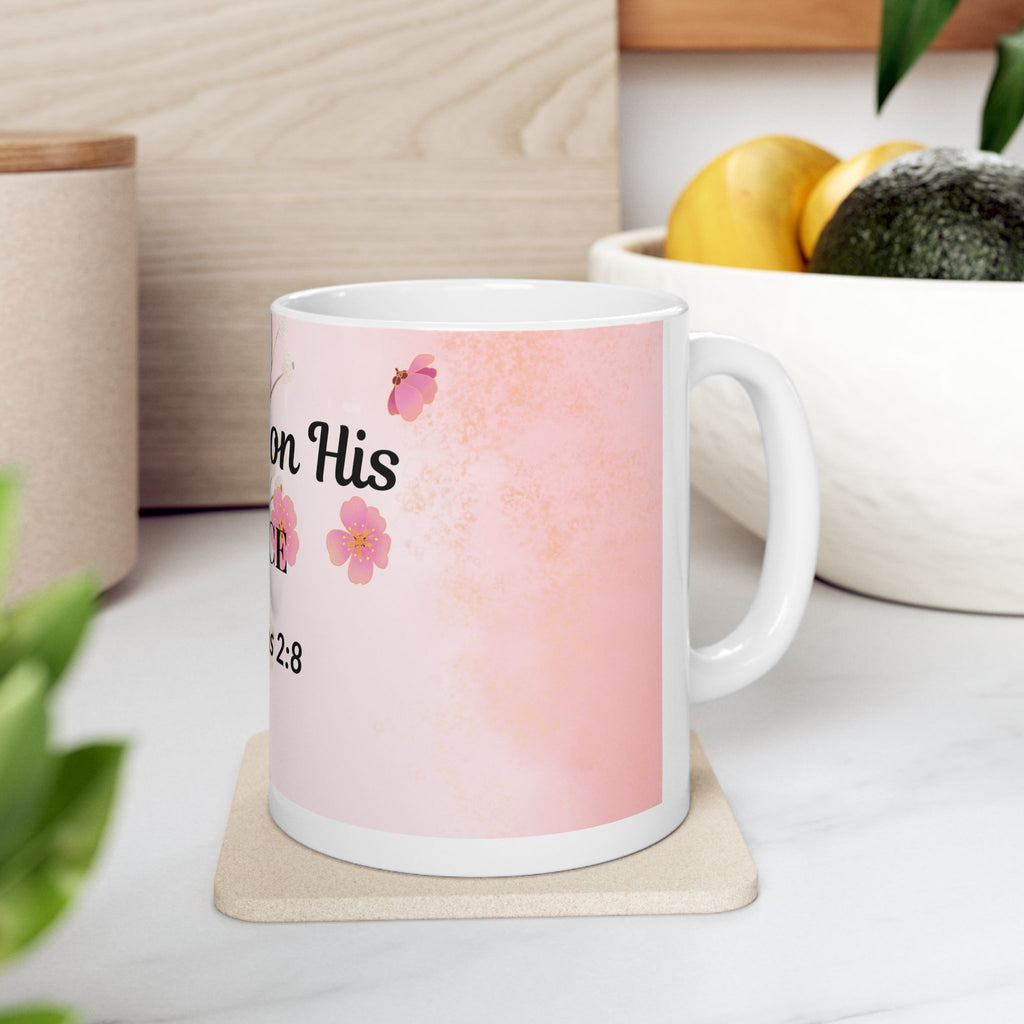 Sipping on His Grace Ceramic Mug — Floral Faith Coffee Cup (Ephesians 2:8)