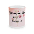 Sipping on His Grace Ceramic Mug — Floral Faith Coffee Cup (Ephesians 2:8)