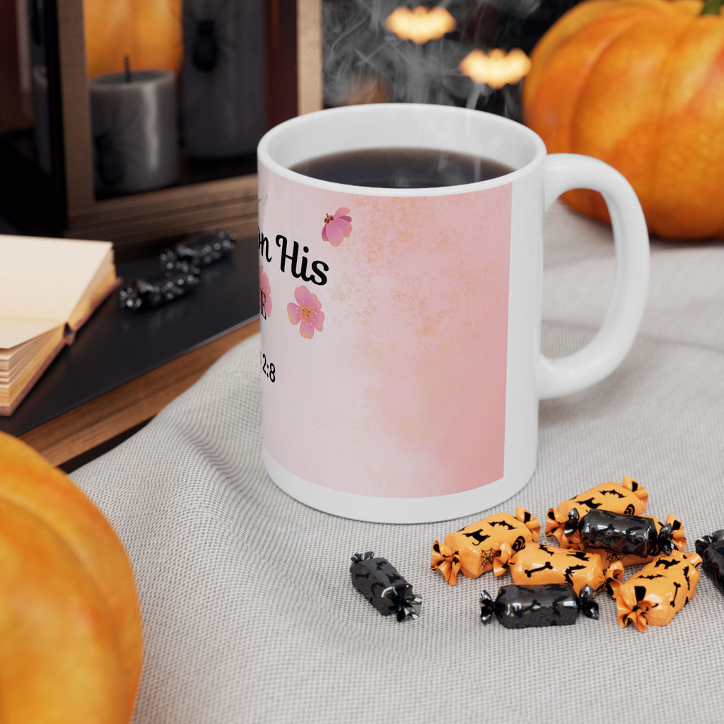 Sipping on His Grace Ceramic Mug — Floral Faith Coffee Cup (Ephesians 2:8)